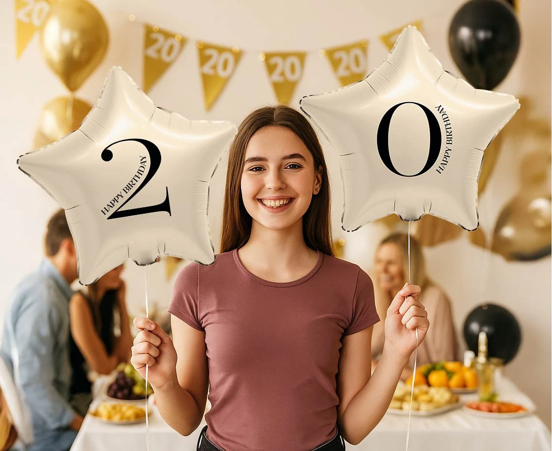 Balon foliowy 18" - Gwiazda z cyfrą "2" (kremowy)
